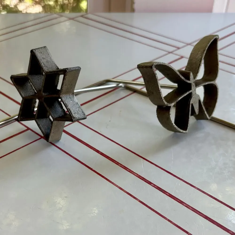 Vintage Rosette Iron Set Star & Butterfly Swedish Cookie Waffle Mold